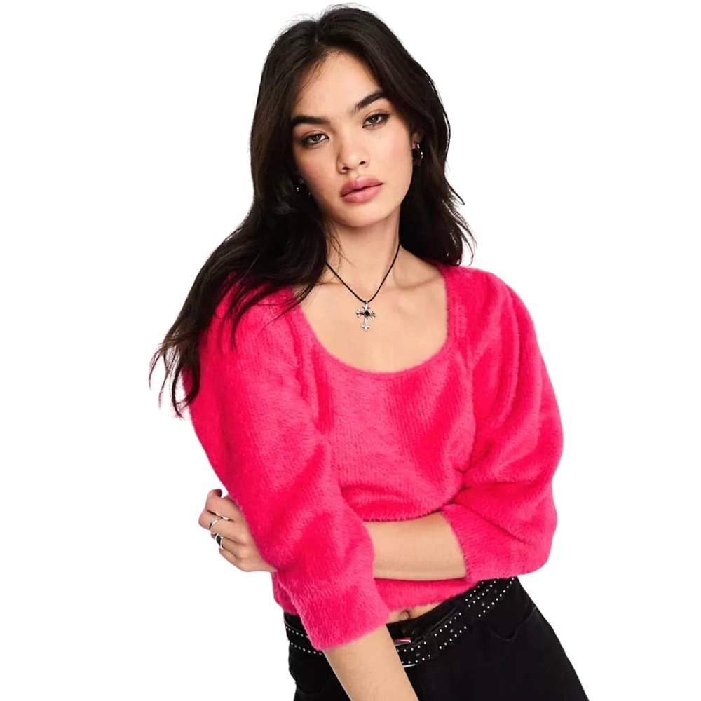 Free People Moonbeam Black Cropped Pullover‎ Sweater NWT - Picture 2 of 7